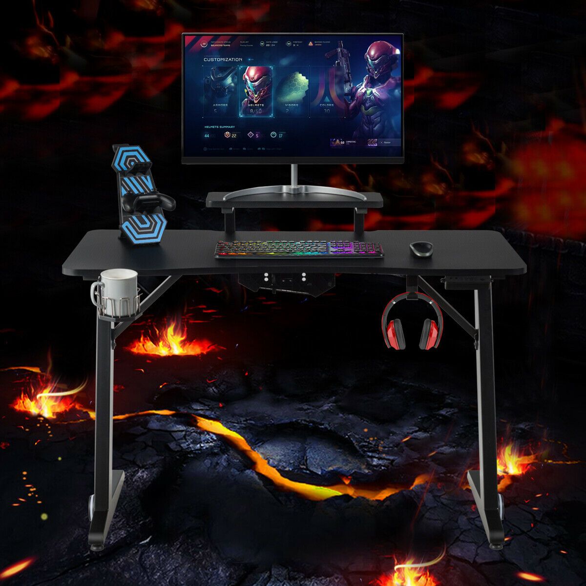 Z-shaped Ergonomic Gaming Computer Desk with RGB Light